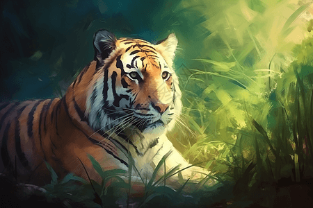 躺在草地上的老虎图片