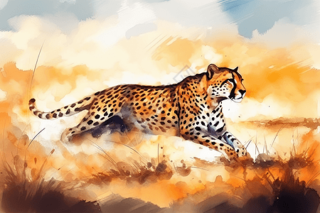 奔跑猎豹大草原上奔跑的猎豹插画