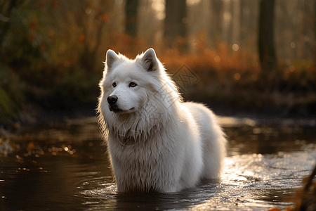 森林河边的狗图片
