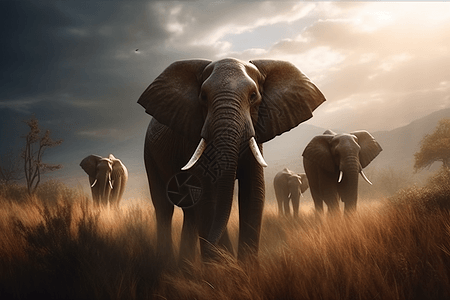 大草原上的野生大象图片