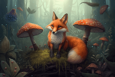 顽皮的狐狸探索神奇的森林背景图片