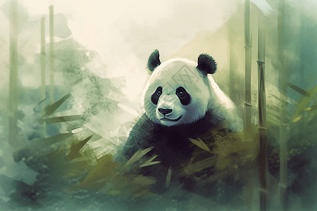 竹林中的可爱的熊猫图片