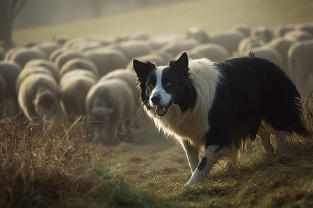 牧羊犬在农场放牧图片