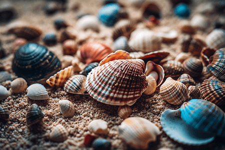 沙滩上美丽的彩色贝壳图片