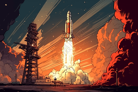 火箭升空的卡通插图图片