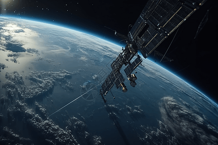 空间站绕地球运行3D设计渲染图图片