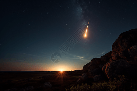 草原之夜航空火箭刺穿天空设计图片