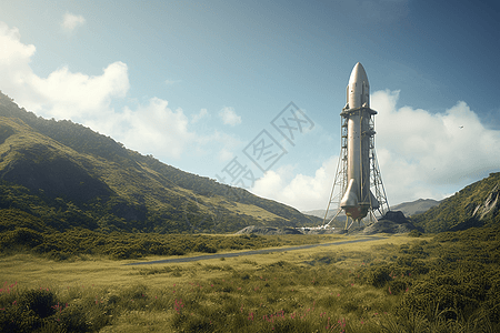 火箭在发射台上的3D渲染图图片