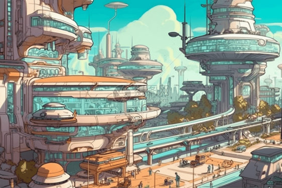 未来主义太空港场景插画图片