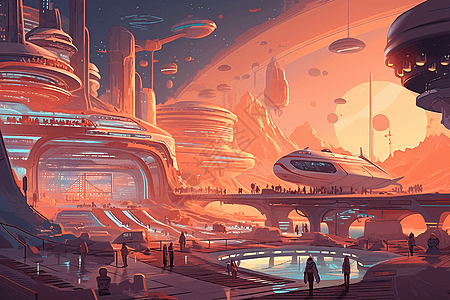 未来主义太空港插画图片