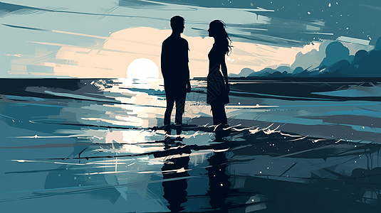 伴侣站在浅水中插图高清图片