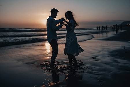跳舞情侣情侣在沙滩跳舞背景