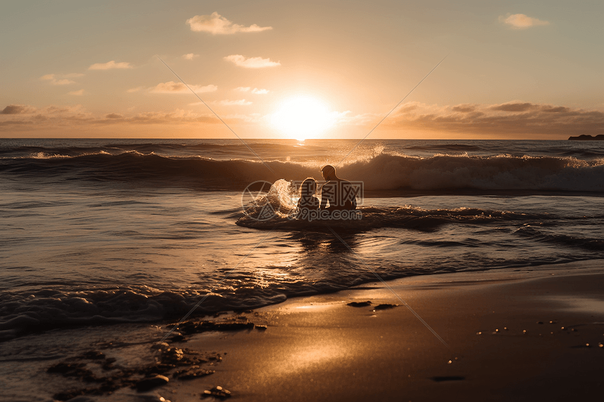 夫妇在海边接吻夕阳图图片