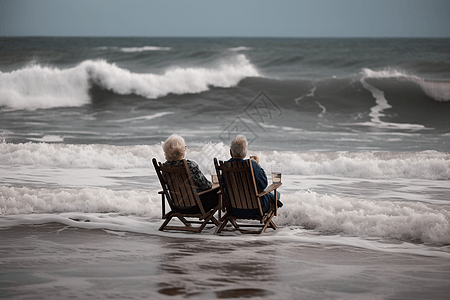 情侣坐在沙滩椅上场景图图片