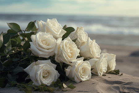 沙滩上的白玫瑰图片