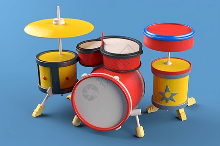 3d插图儿童玩具鼓套装渲染图片