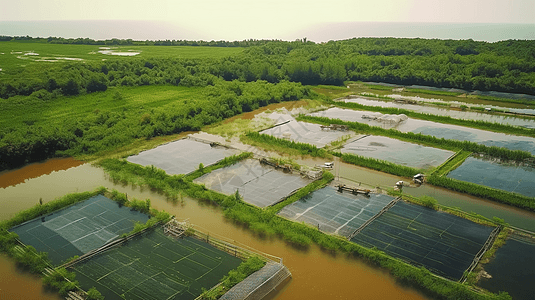 稻田养虾农村的可持续虾场背景