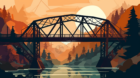 横跨河流的钢桥插图图片