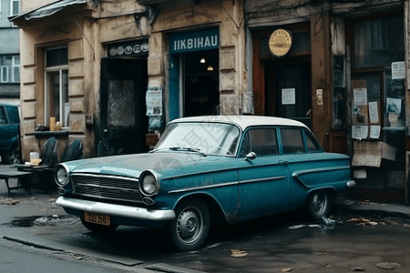 80年代街道车停在旧外背景