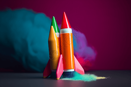 彩色火箭3D渲染图图片