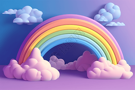 彩虹被云彩包围紫色背景图片