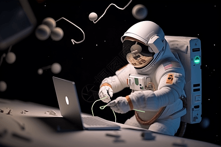 宇航员工作笔记本电脑零重力图片