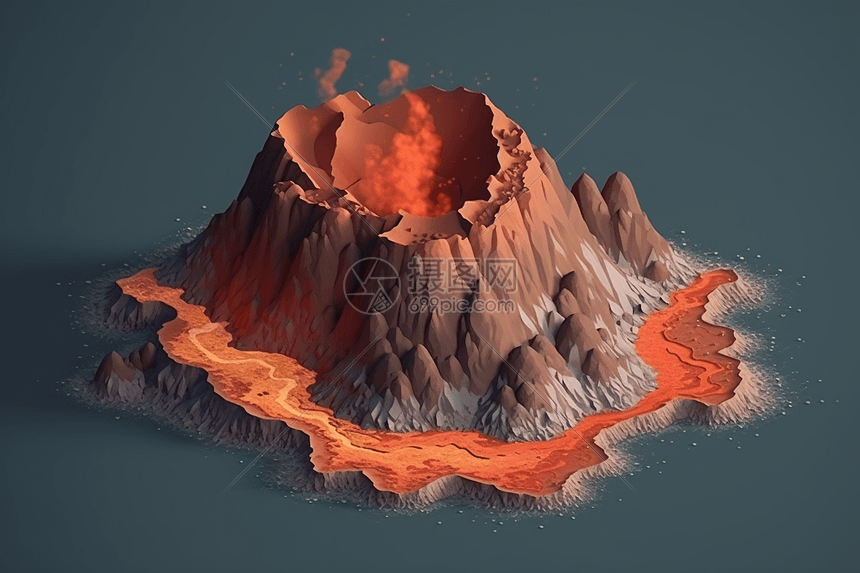 火山爆发3D插图图片