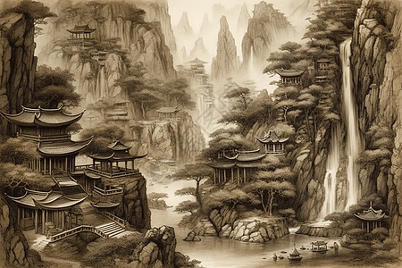 中国庭院山水画图片