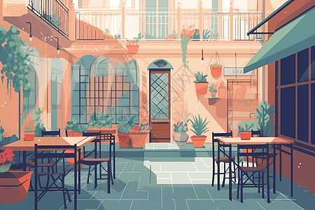 咖啡馆露台插画背景图片