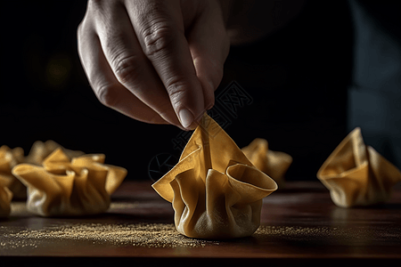 展示手工包的馄饨图片