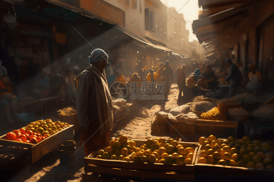 市场上的蔬菜小贩插图图片