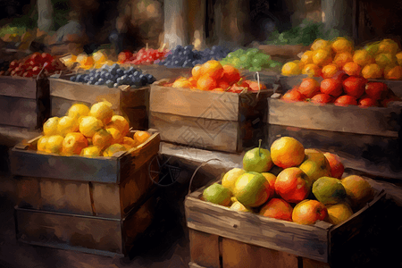 农贸市场水果摊的插画图片