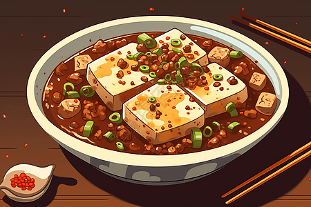麻婆豆腐的平面插图图片