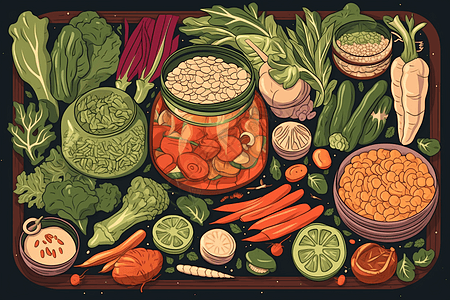 腌制蔬菜平面插图图片