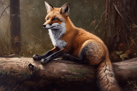 栖息在森林中中的狐狸图片