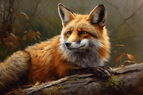 栖息在森林中中的狐狸肖像图片