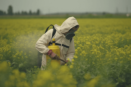 工人使用喷雾棒在除草图片