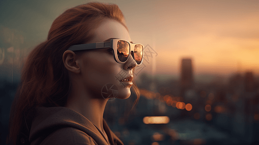 城市背景下戴着AR眼镜的女人图片