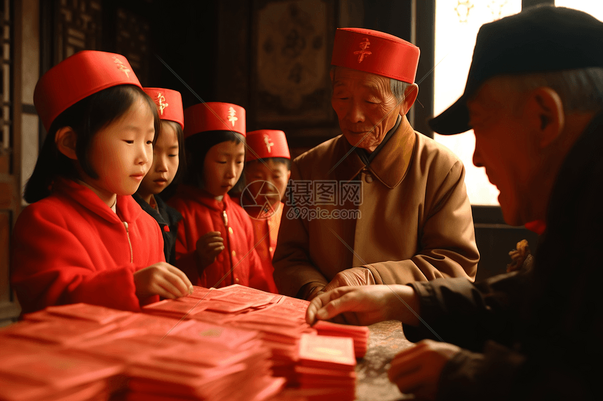 过年孩子收红包特写图图片