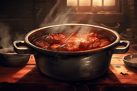一锅美味的红烧肉图片