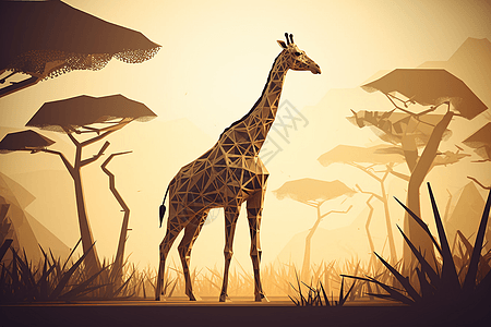 驻足在草原的长颈鹿背景图片