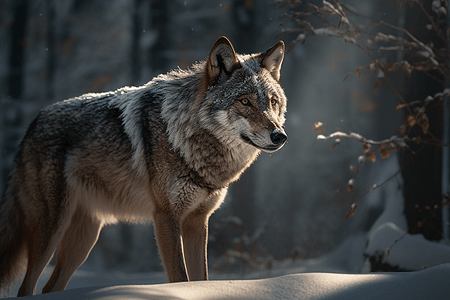 冬季丛林里的狼图片