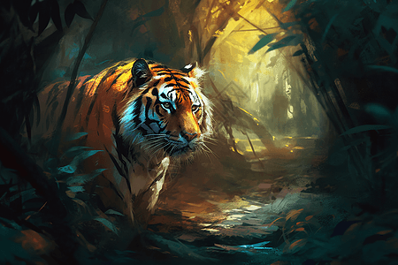 漫步在丛林的老虎图片