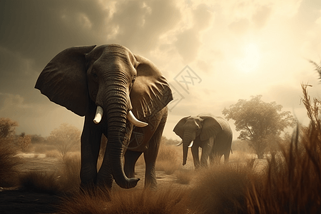 迁徙中的两头大象背景图片