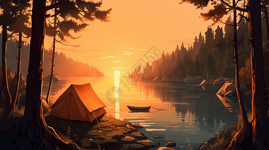 在湖边露营的帐篷图片