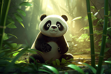 小熊猫在竹林里图片