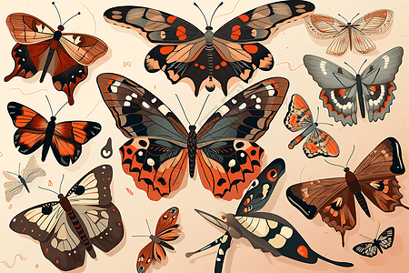 蝴蝶标本插画图片