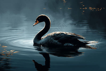 湖面上美丽的黑天鹅图片