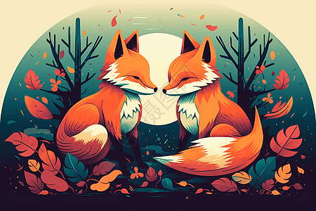两只狐狸的插图图片