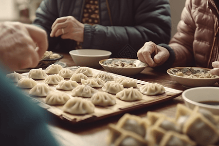 过节包饺子图片